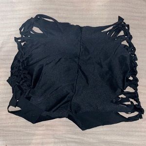 Black slit weave shorts